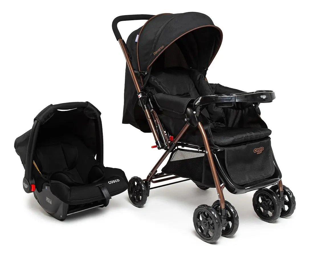 Carrinho de Bebê com Bebê Conforto Travel System Reverse DUO Cosco Kids Preto Bronze